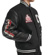 Men's Champion 1919 Mixed Media Varsity Jacket Black Side View - Trendy Leather Jackets