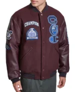 Men's Champion 1919 Mixed Media Varsity Jacket Maroon - Trendy Leather Jackets