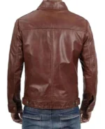 Men's Classic Shirt Collar Brown Leather Jacket Back - Trendy Leather Jackets