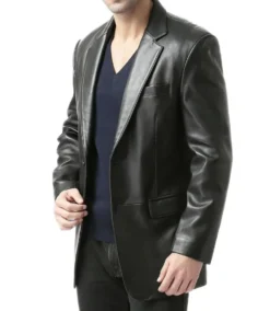 Men's Classic Two Button Black Leather Blazer Jacket - Trendy Leather Jackets