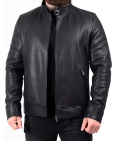 Mens Genuine Leather Biker Jacket Front Veiw