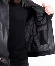 Mens Genuine Leather Biker Jacket Inner Pocket Veiw