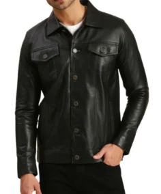 Men's Holland Black Leather Trucker Jacket - Trendy Leather Jackets