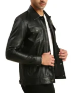 Men's Holland Black Leather Trucker Jacket Side - Trendy Leather Jackets