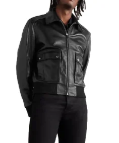 Men's Blouson Black Leather Jacket Front View - TrendY Leather Jackets