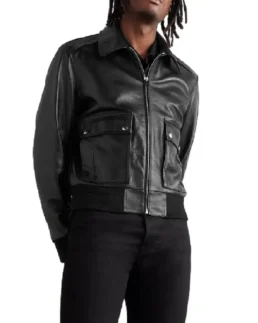 Men's Blouson Black Leather Jacket Front View - TrendY Leather Jackets