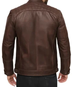 Men’s Lambskin Chocolate Brown Biker Leather Jacket Back - Trendy Leather Jackets