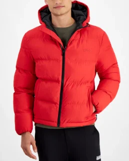 Men's Quilted Full-Zip Hooded Puffer Jacket Red - Trendy Leather Jackets