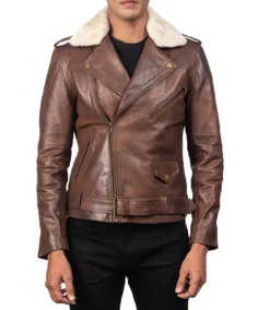 Shop Furton Brown Leather Biker Jacket For Men And Women On Sale