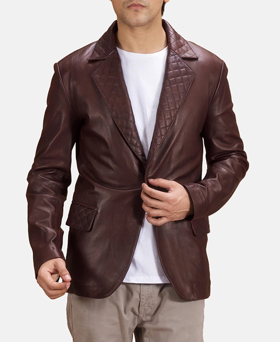 Radaron Quilted Maroon Leather Blazer Radaron Quilted Maroon Leather Blazer - Trendy Leather Jackets