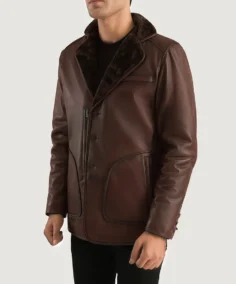 Rocky Brown Fur Leather Coat SIte Veiw