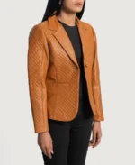 Shop Cora Quilted Brown Leather Blazer For Women - Trendy Leather Jackets