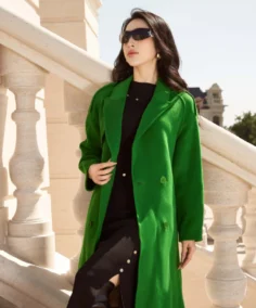 Sixdo Green Peak Lapel Neck Long Coat - Trendy Leather Jackets