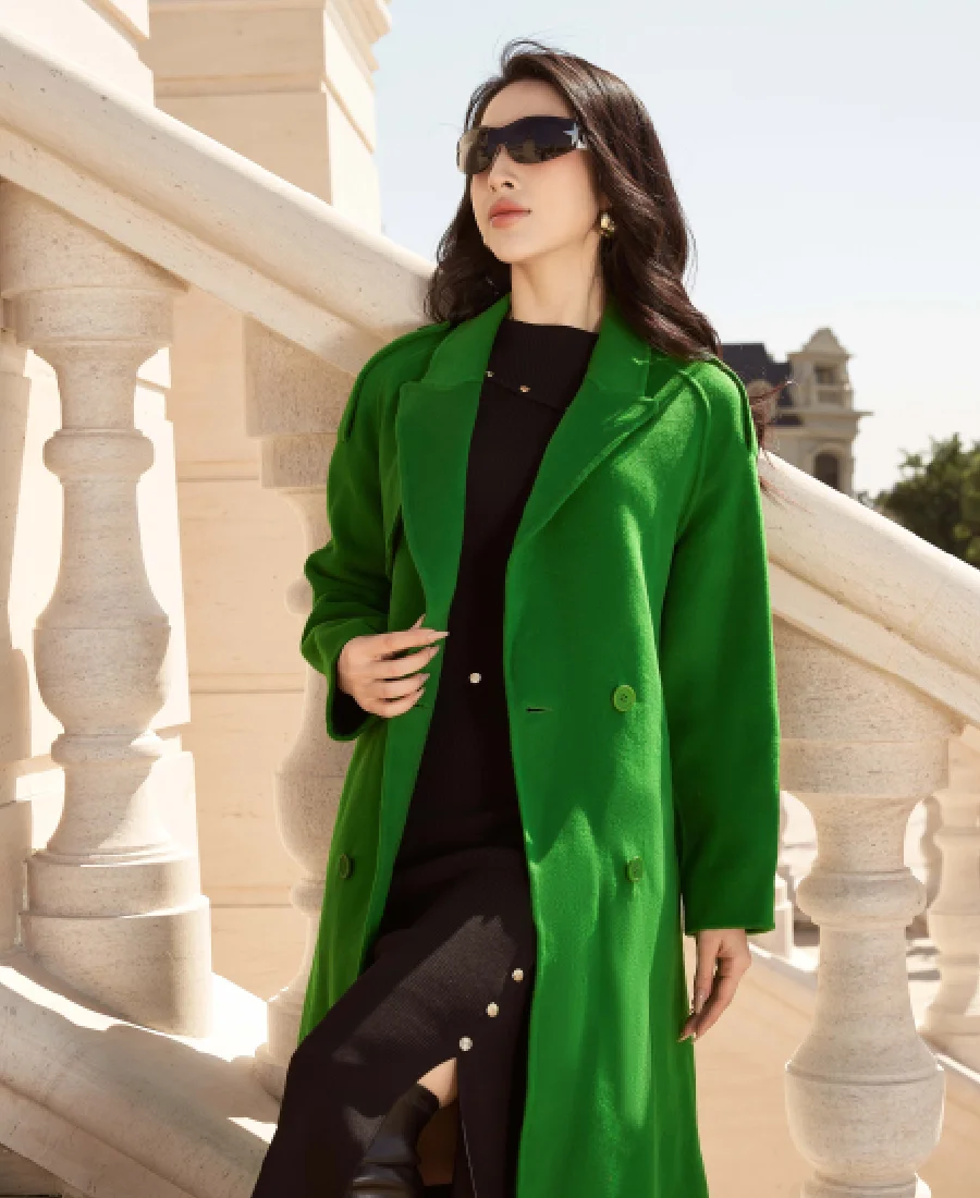 Sixdo Green Peak Lapel Neck Long Coat Sixdo Green Peak Lapel Neck Long Coat - Trendy Leather Jackets