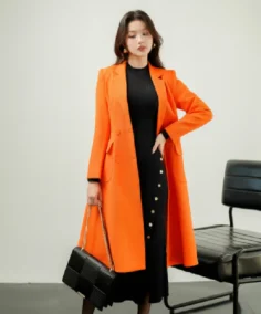 Sixdo Orange Long Woven Coat - Trendy Leather Jackets