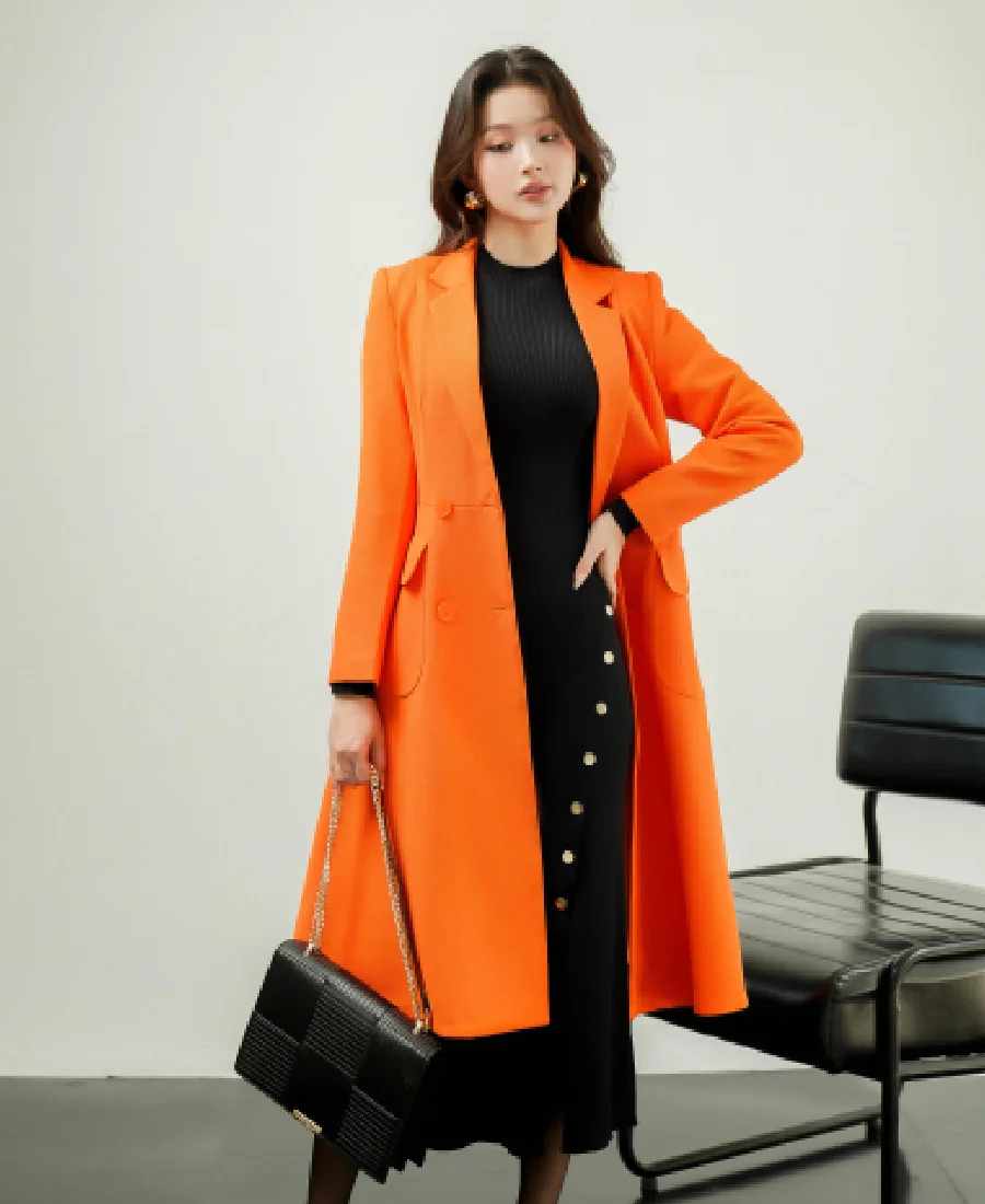 Sixdo Orange Long Woven Coat Sixdo Orange Long Woven Coat - Trendy Leather Jackets