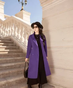Sixdo Purple Lapel Neck Long Coat - Trendy Leather Jackets