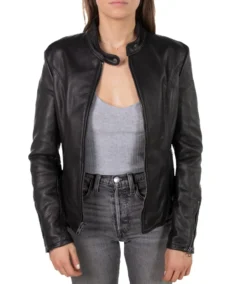 Women's Black Leather Cafe Racer Jacket - Trendy Leather Jackets