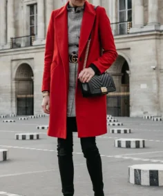 Women's Jackson Red Single Breasted Wool Coat Front - Trendy Leather Jackets