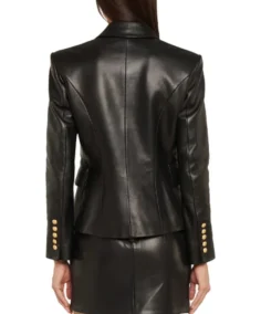 Women's Kim Double Breasted Black Leather Blazer Back - Trendy Leather Jackets - Trendy Leather Jackets
