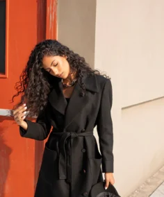 Women's The Black Raven Vogue Edition Long Black Coat Close Up - Trendy Leather Jackets