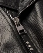 Men's Black Biker Slim Fit Leather Jacket Closseup