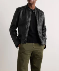 Belstaff V Racer Logo Appliquéd Leather Jacket Front - Trendy Leather Jackets