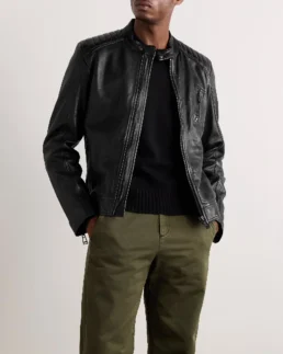 Belstaff V Racer Logo Appliquéd Leather Jacket Front - Trendy Leather Jackets