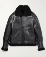 Celine Homme Shearling Lined Textured Bomber Leather Jacket - Trendy Leather Jackets - Trendy Leather Jackets