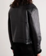 Celine Homme Shearling Lined Textured Bomber Leather Jacket back - Trendy Leather Jackets