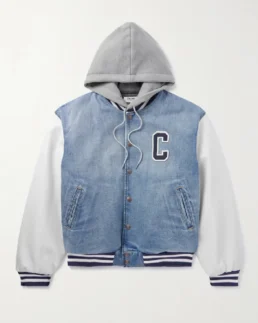 Celine Homme Teddy Logo Appliquéd Denim Hooded