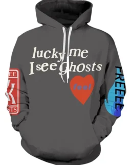 Lucky Me I See Ghosts Hoodie Grey - Trendy Leather Jackets