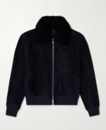 MR P Shearling Trimmed Suede Bomber Jacket - Trendy Leather Jackets