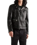 Men’s Black Biker Slim Fit Leather JacketFront View