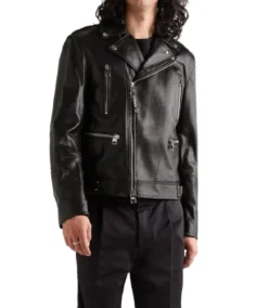 Men’s Black Biker Slim Fit Leather JacketFront View