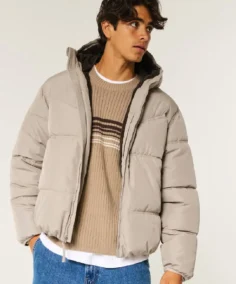 Men's Faux Fur-Lined Puffer Jacket - Trendy Leather Jackets