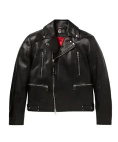 Men’s Black Biker Slim Fit Leather Jacket Front
