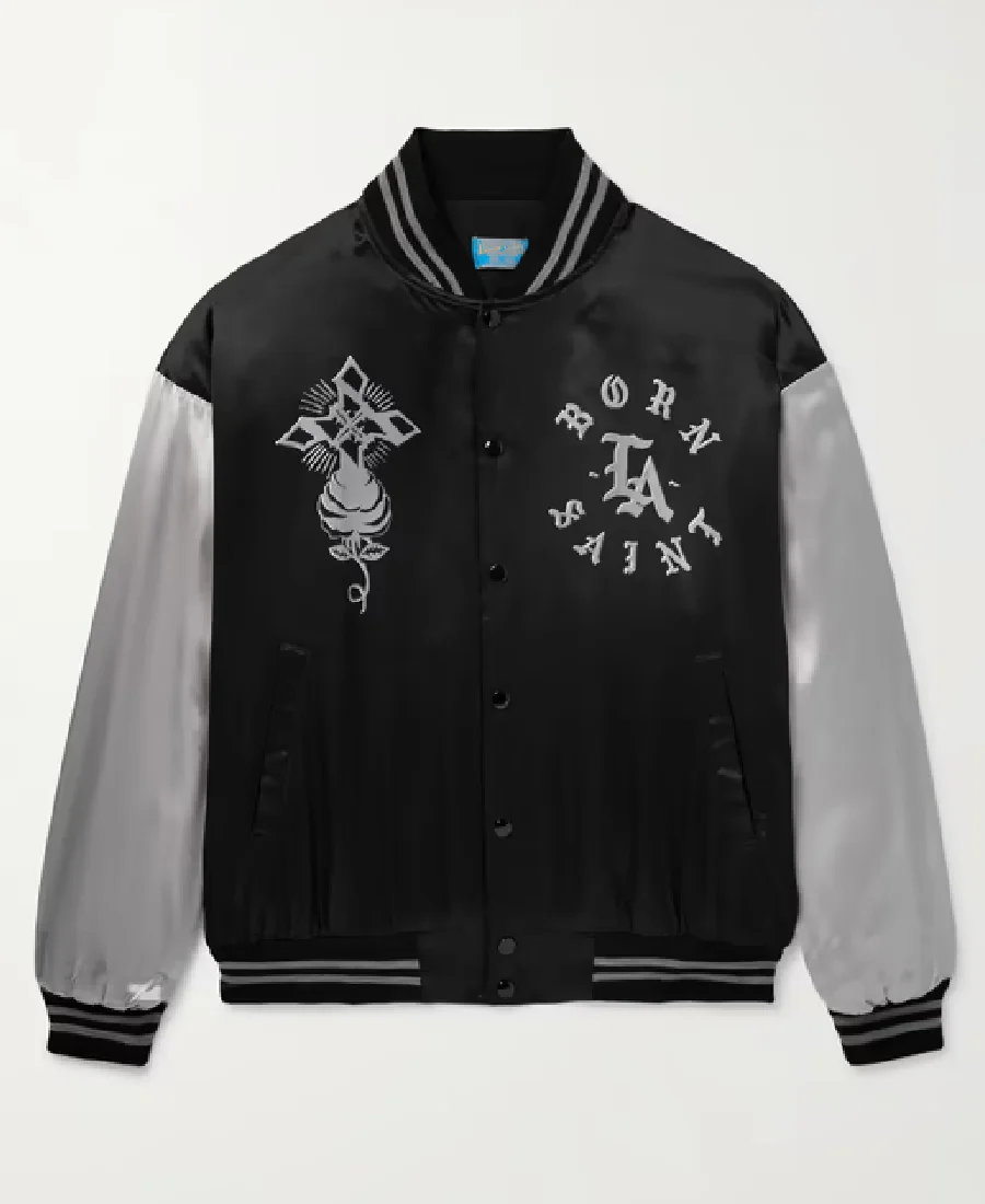 Saint Mxxxxxx Born X Raised Printed Satin Twill Bomber Jacket Saint Mxxxxxx Born X Raised Printed Satin Twill Bomber Jacket - Trendy Leather Jackets