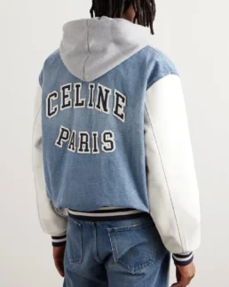 Shop The Celine Homme Teddy Logo Appliquéd Denim Hooded