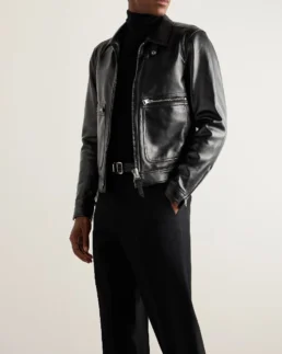 Tom Ford Black Leather Jacket Front - Trendy Leather Jackets