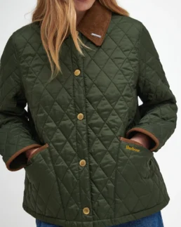 Barbour Olive Quilted Puffer Jacket Front View - Trendy Leather Jackets
