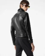 Grain Asymmetric Contrast Biker Leather Jacket Back - Trendy Leather Jackets