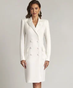 Women's Double-Breasted White Coat