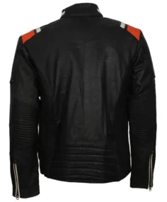 Mens Cafe Racer Striped Black Retro Biker Jacket Back - Trendy Leather Jackets