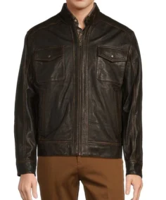 Men's Big Tall Distressed Leather Jacket Front - Trendy Leather Jacket