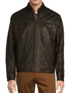Roundtree & Yorke Big Tall Distressed Leather Jacket Front - Trendy Leather Jacket
