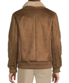 Roundtree & Yorke Sherpa Collar Faux Leather Bomber Jacket Back - Trendy Leather Jacket