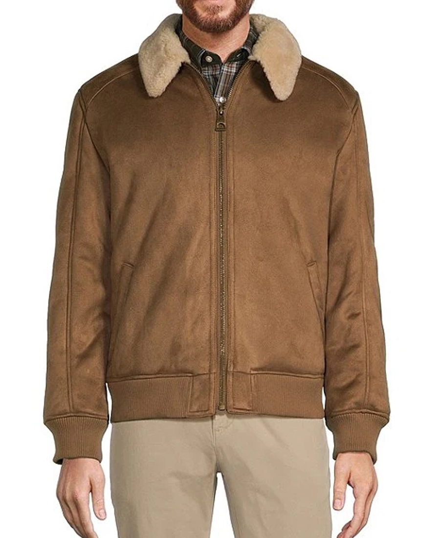 Roundtree &Amp;Amp; Yorke Sherpa Collar Faux Leather Bomber Jacket Front Roundtree &Amp;Amp; Yorke Sherpa Collar Faux Leather Bomber Jacket Front - Trendy Leather Jacket