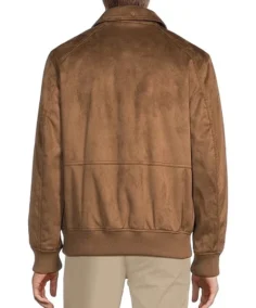 Roundtree & Yorke Suede Leather Bomber Jacket Back - Trendy Leather Jacket