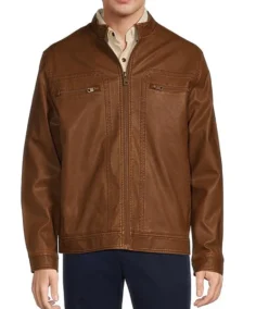 Men's Textured Moto Hipster Jacket Front - Trendy Leather Jacket